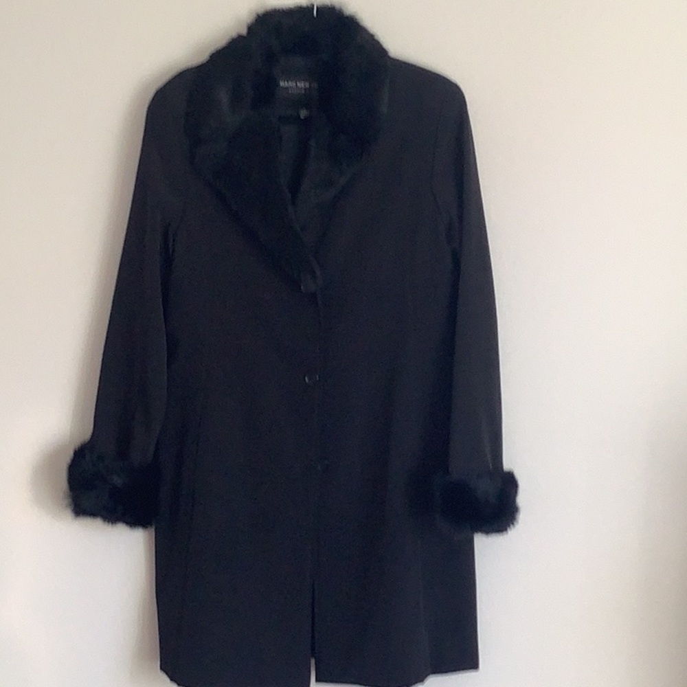 Dressy Coat Black fully lined w/trimmed cuff & collar NWOT.